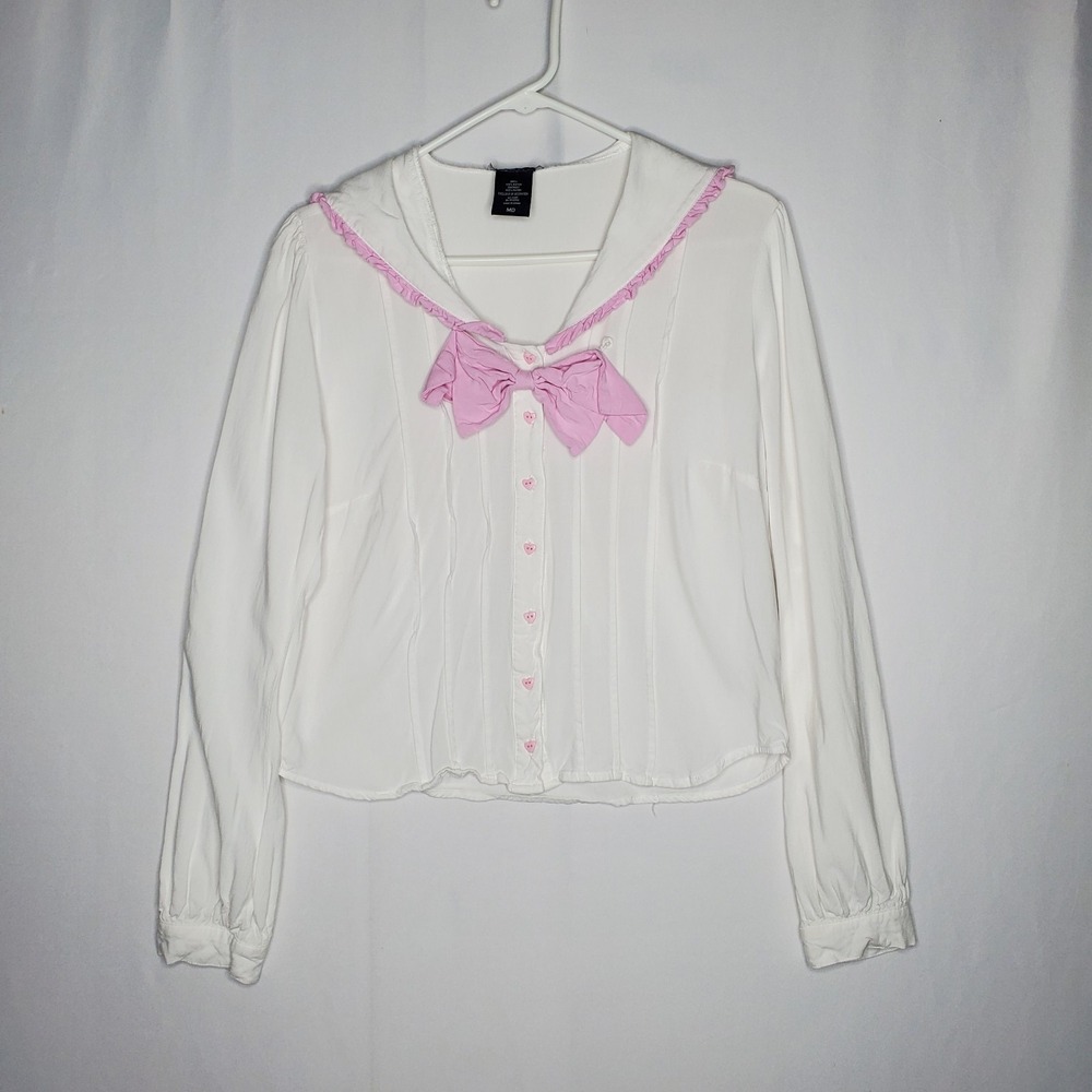 Hot Topic Sweet Society Button Top Women Medium Bunny Heart Ruffle Retro Cosplay